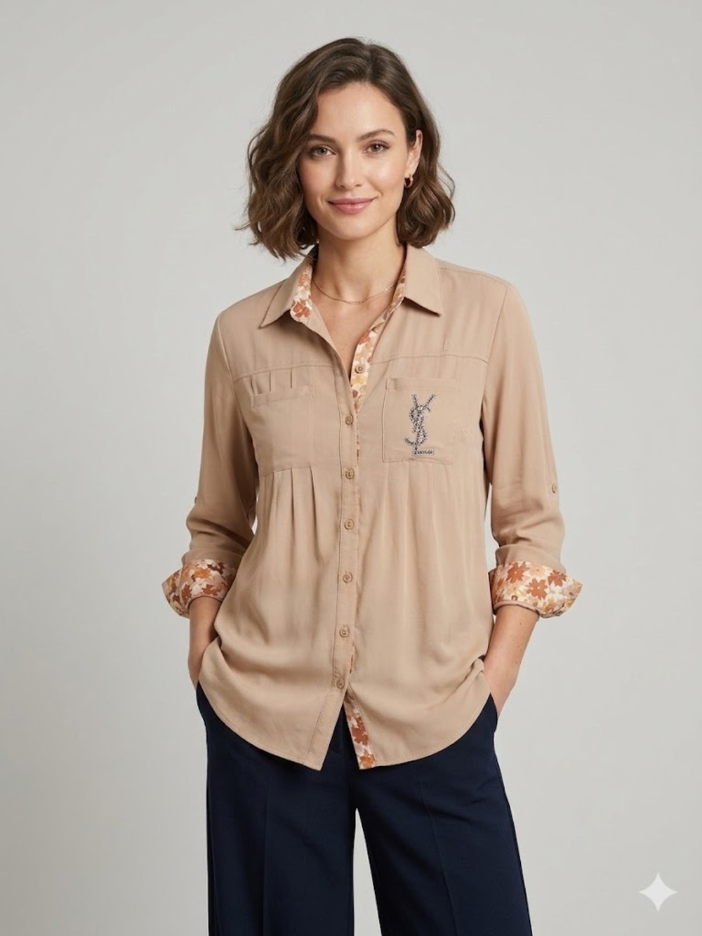 Vintage Tom Ford Era Yves Saint Laurent Beaded Logo Blouse